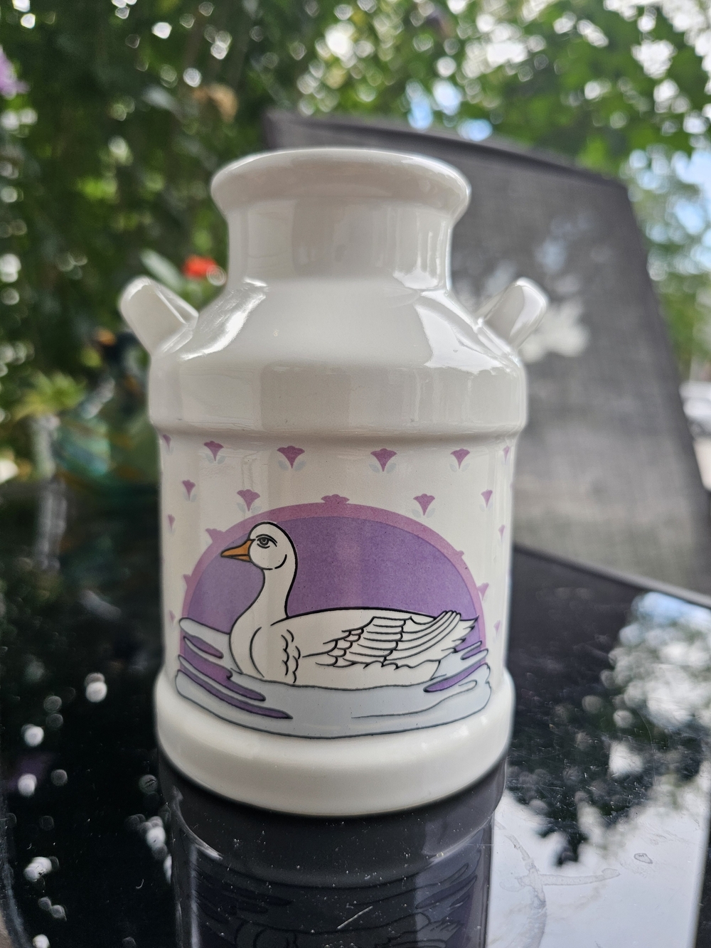 Vintage 1980s Country Goose Ceramic Mini Milk Can Creamer Vase